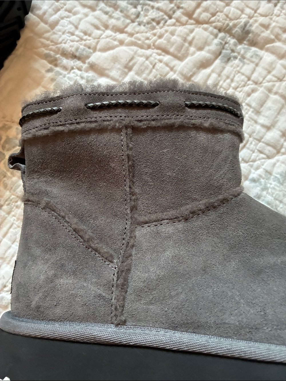 UGG Short Suede Boots in Grey with Fleece Trim - Picture 5 of 5